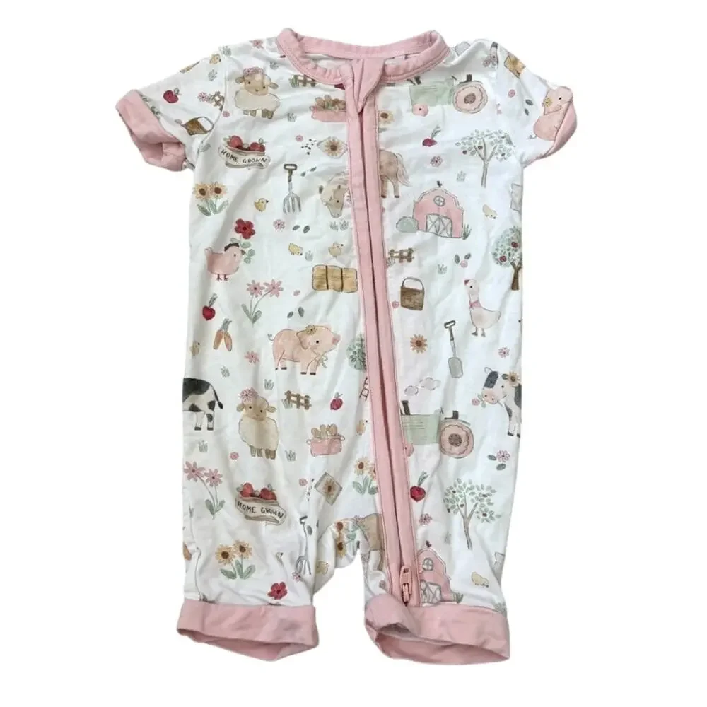 NWOT Baby Girl Angel Dear Cute Farm Animals Ruffle Zip Footie Size 0-3 Month